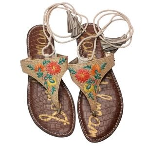 Sam Edelman Geri 3 Floral Embroidered‎ Braided Tie Up Sandals SKUW671